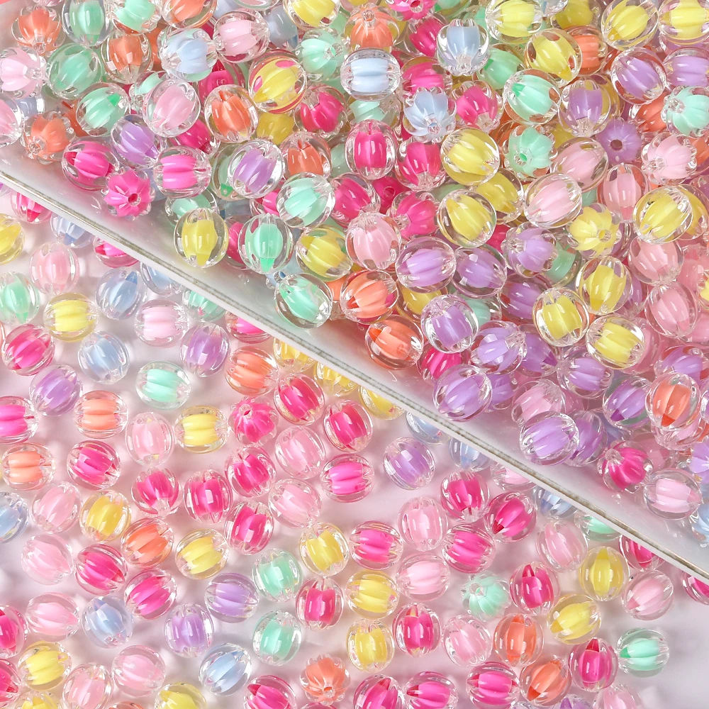 

20pcs 11x12mm Colorful Transparent Acrylic Beads Pumpkin Shape Spacer Loose Beads For Jewelry Making Diy Bracelet Necklace Craft