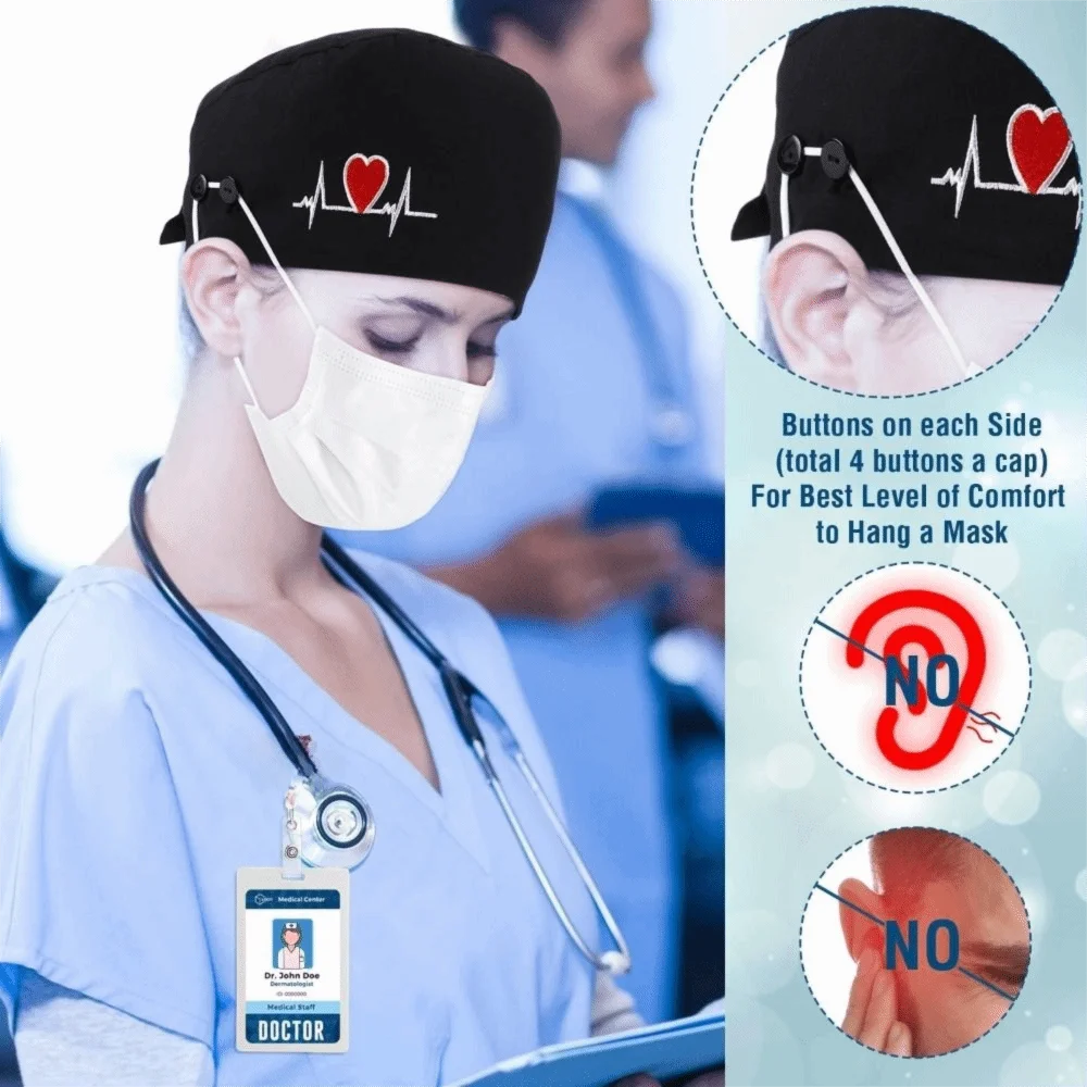 Professional With Button Nurse Caps Sweatband Elastic Bandage Working Caps Breathable Lightweight Dentist Hats Healthcare