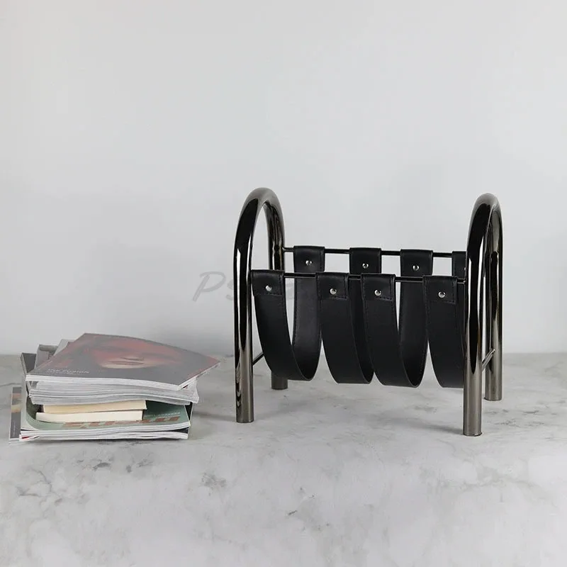 Modern Metal Black Leather Magazine Rack Study Storage Creative Handheld Storage Rack