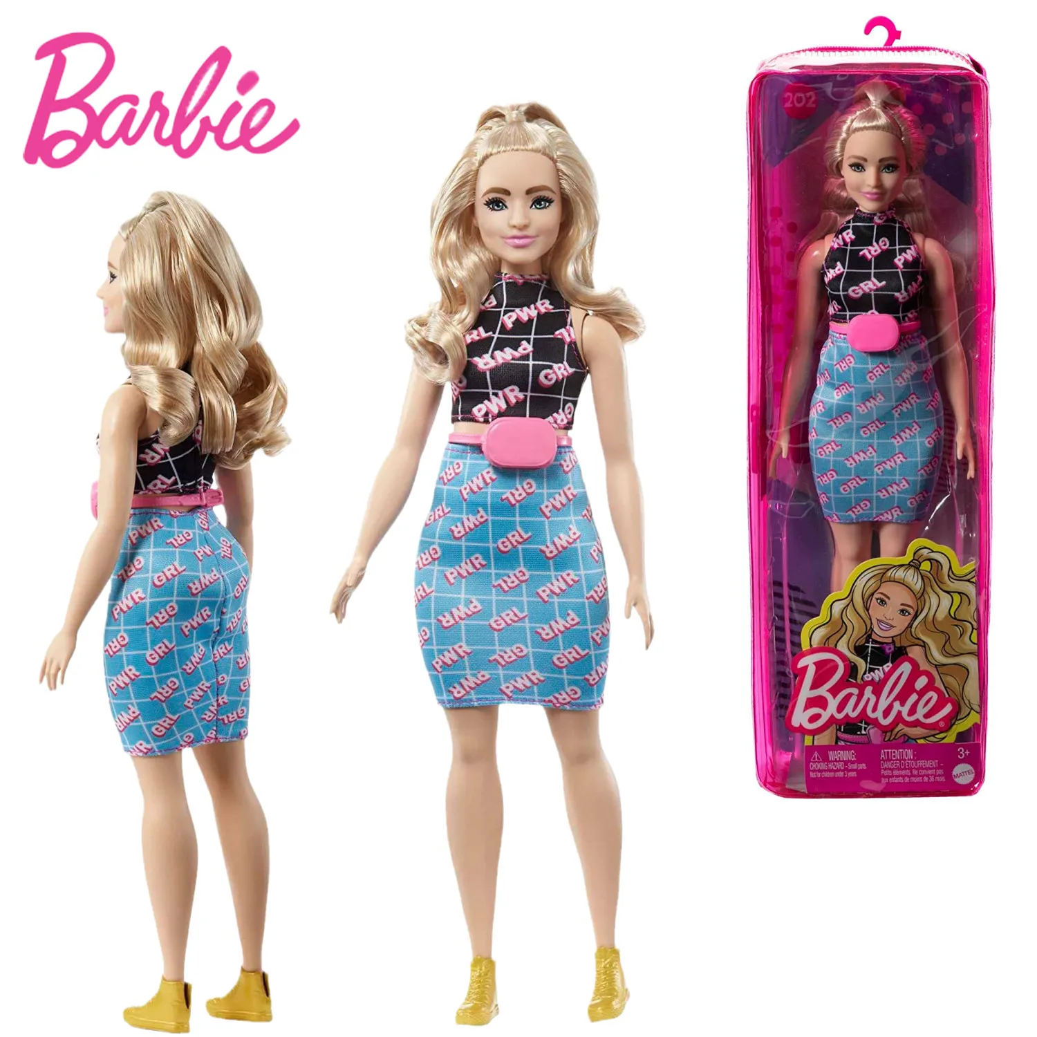 

Barbie Fashionistas Doll #202 Blond Hair with Girls' Powerful Printed Clothes Curvy Barbie Doll Play House Dressing Up Toy Gift
