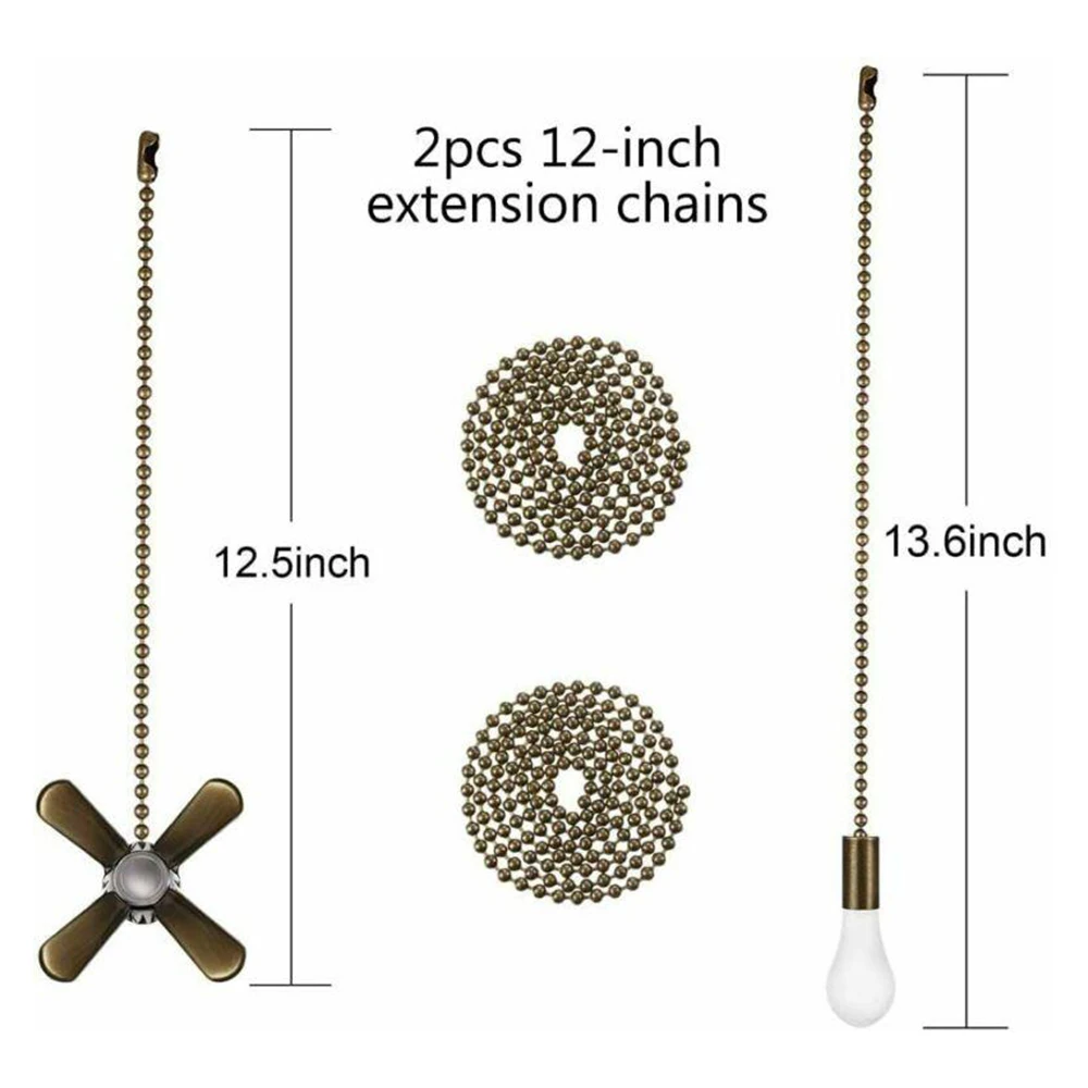Metal Ceiling Fan Shaped Light Bulb Shaped Pull Chain Beaded Ball Extension Chains Lighting Accessories Silver
