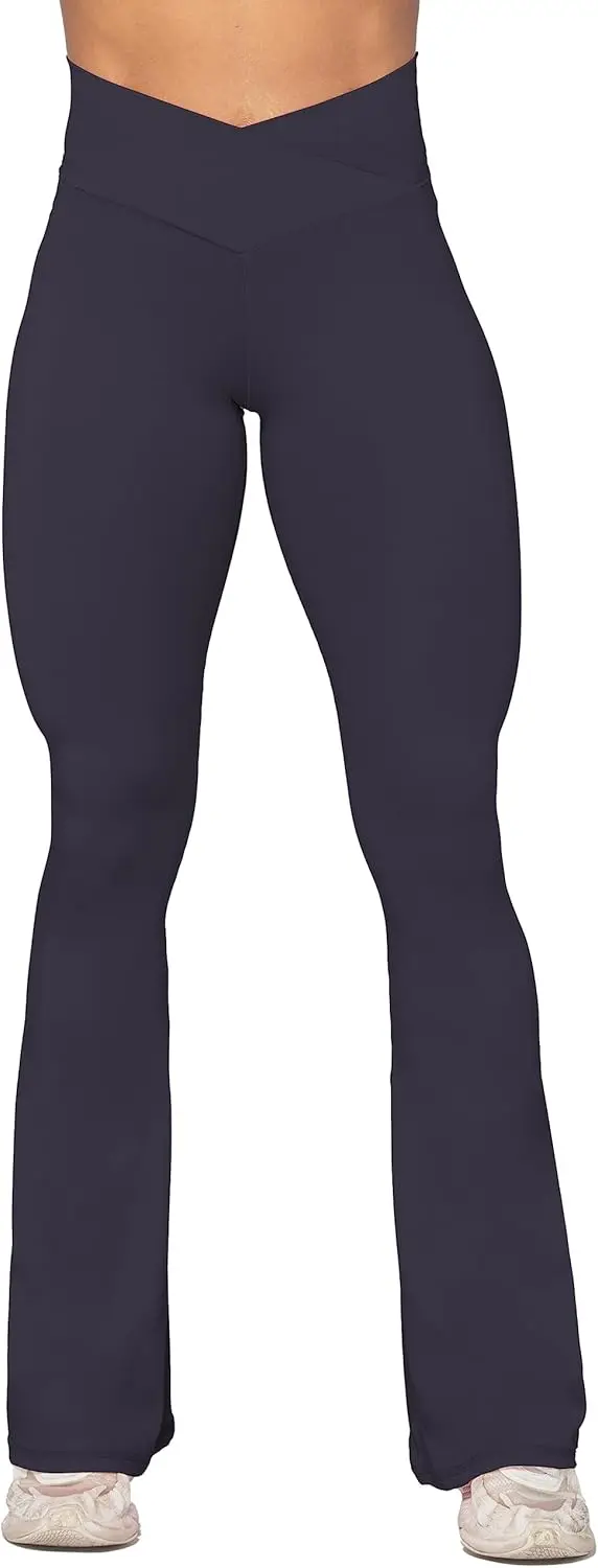 Sunzel Mini Flare Leggings For Women V Crossover Mid Rise Workout Flared Yoga Pants With Tummy Control And Wide Leg