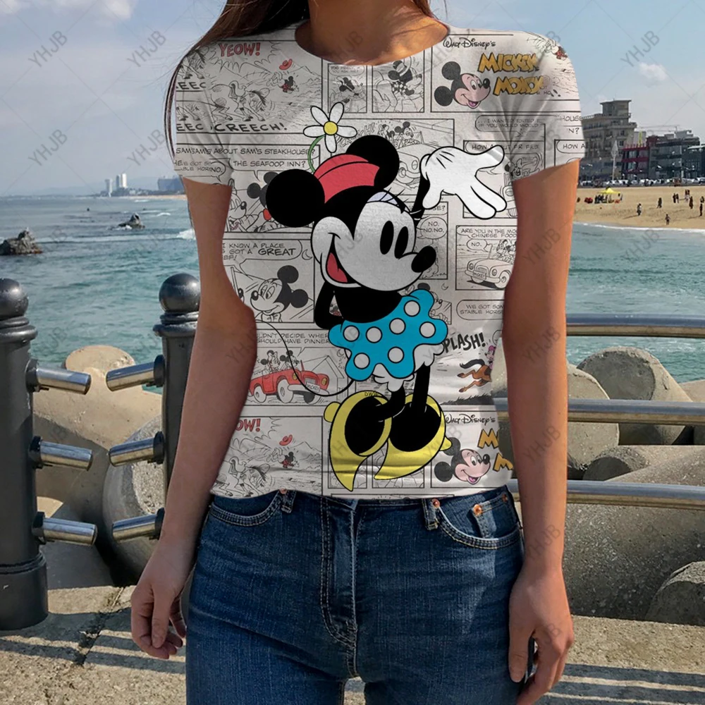

Bohemian Disney Mickey Mouse T Shirt Women Summer New S-5XL Tees Casual Tight fitting Tshirt O Neck Female Tops