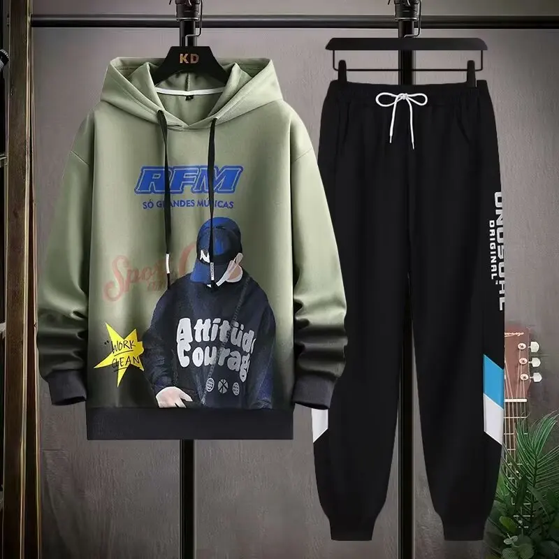 Spring Autumn Men's Suit Korean Casual Hoodie+sweatpants Two-piece Set Men Clothing Trouser+graphical Hoodies Tracksuit Men 2022 2