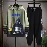 Spring Autumn Men's Suit Korean Casual Hoodie+sweatpants Two-piece Set Men Clothing Trouser+graphical Hoodies Tracksuit Men 2022 2