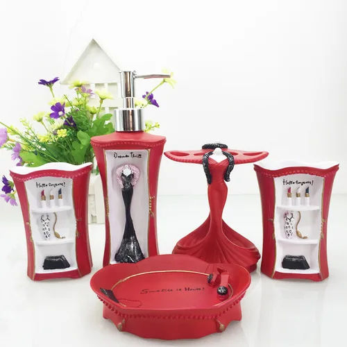  LUANT Vintage Red Bathroom Accessories, 5Piece