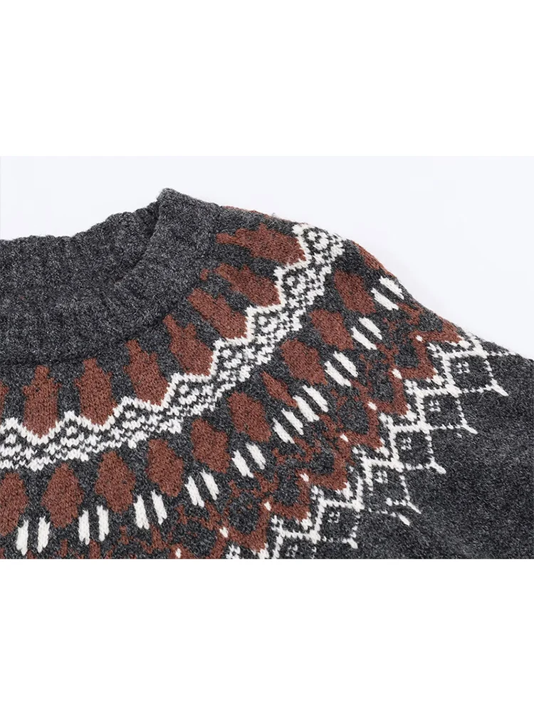 2025 Women's Knitted Sweater Chic Printed O-neck Long Sleeve Casual Loose Sweaters Winter New Elegant Trendy Female Clothing