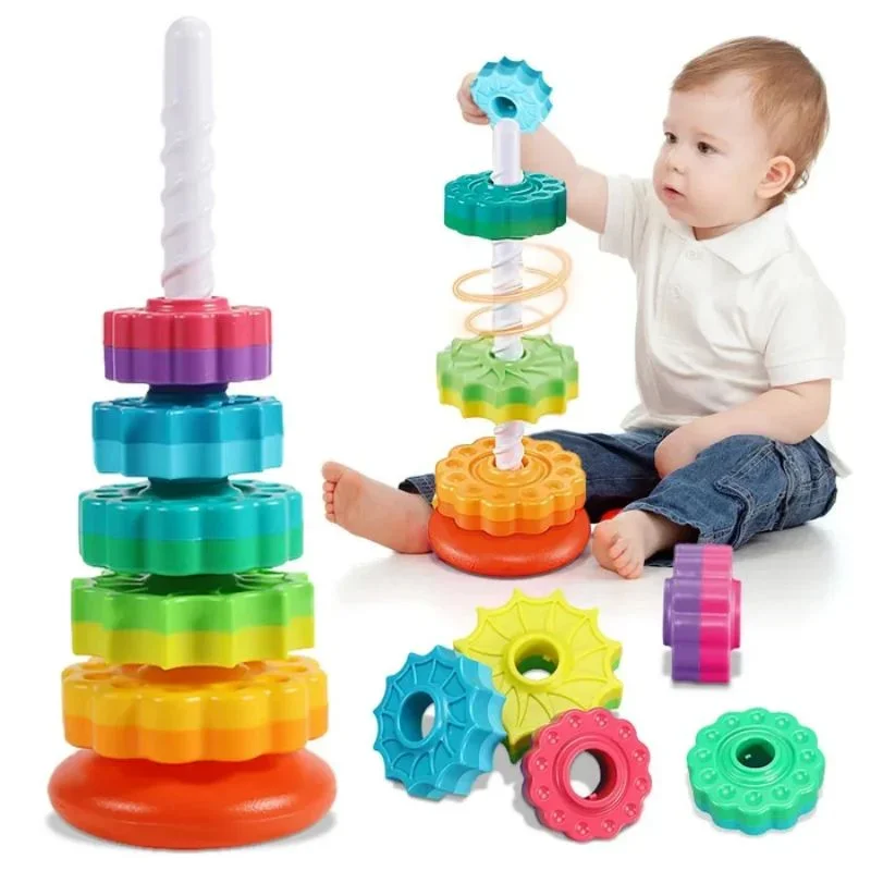 

Spinning Rainbow Gears Toy Kids Gear Stacking Toys Circle Kids Toys Motor Skills Stacking Tower Kids Gifts