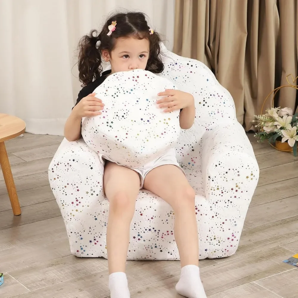 Kids Sofa with Ottoman, Shell-Like Sofa for Boys and Girls, White with Shinny 5