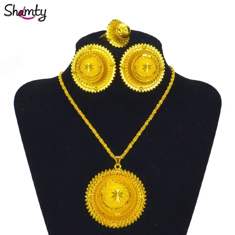Hot Ethiopian Bridal Jewelry Sets African Nigeria Sudan Eritrea Kenya Pure Gold Color Habasha Style Wedding Sets D30019