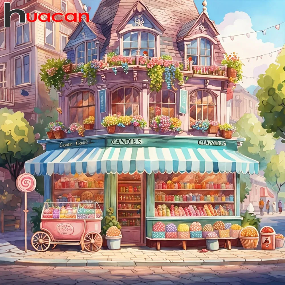 Huacan DIY 다이아몬드 페인팅 스트리트 캔디 스토어 다이아몬드 자수 풍..