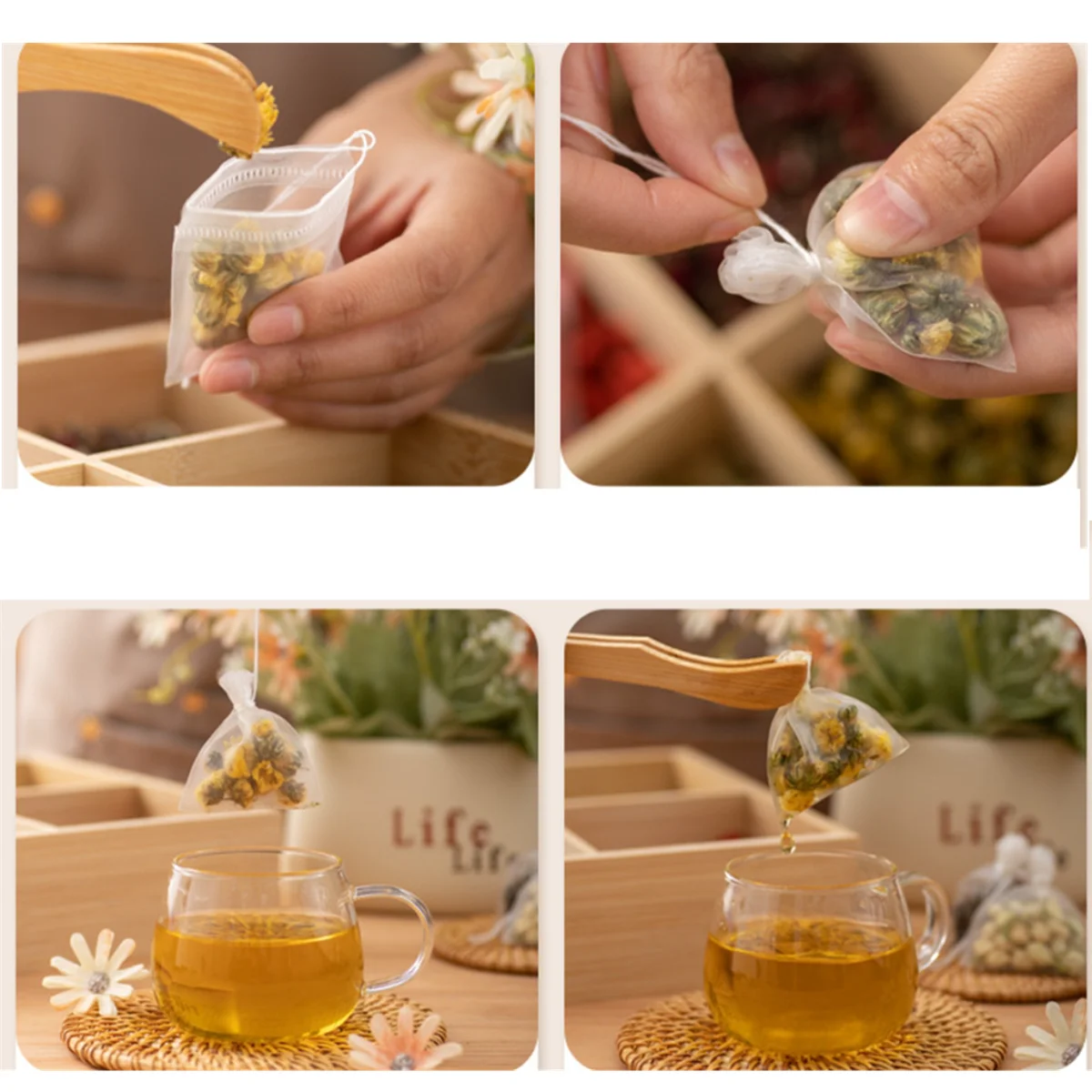 Tea Bags Nylon Food Grade Empty Scented Tea Filter Bags Infuser with String Heal Seal Teabags for Herb Loose Leaf 100pcs disposable tea bags disposable tea filter bags
