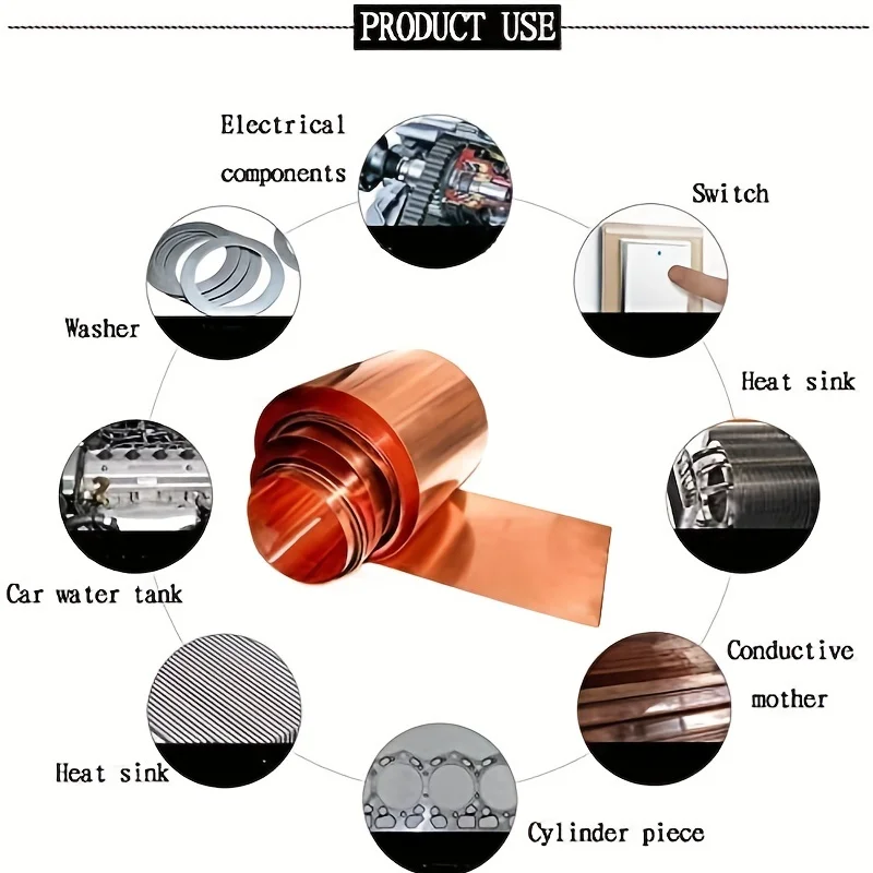 0.1/0.08/0.05 Choose 99.9% Pure Copper Cu Metal Sheet Foil for Handicraft Aerospace