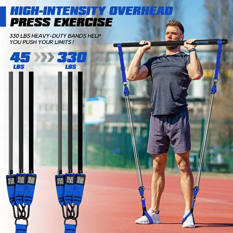 Pilates Bar Kit with Resistance Bands, Heavy Duty Pilates Equipment for Men, Training Bands with Handles for Legs, Hip, Back, Ar