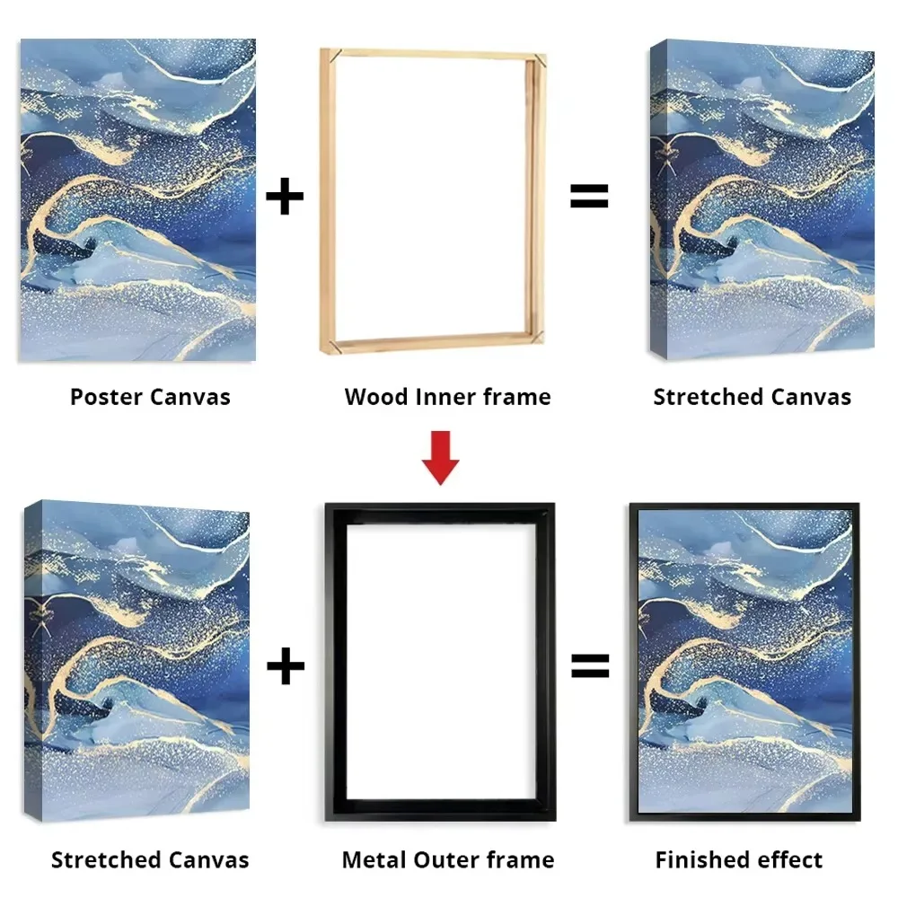 Photo frame Wood canvas frame Wood photo frame Wood frame Wood picture frame Art frames Customized DIY Frame Kit Gold Black Metal Aluminum Outer Frame and Wooden Inner for Canvas Painting Gallery Home Decor