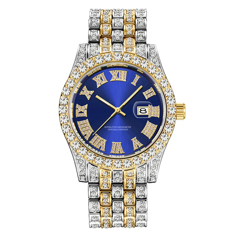 ساعة كوارتز للرجال مع سوار معدني ، هيب هوب ، ماس ،...