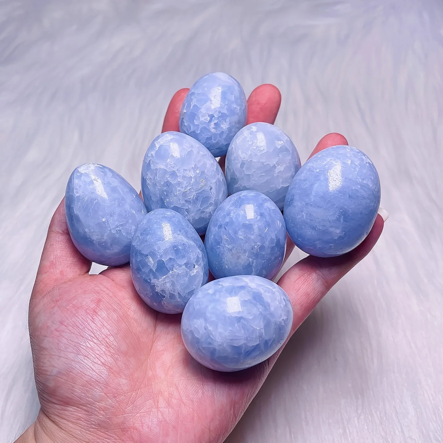 Natural Blue Celestite Crystal Egg, Blue Celestite Eggs Palm Quartz, Home Decoration