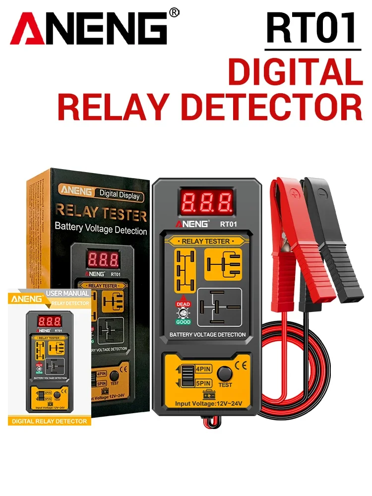 ANENG-Detector de relé RT01 Digital Universal, 4/5 pines, detección de batería de coche, pantalla Digital, probador de batería de voltaje, 11-25V