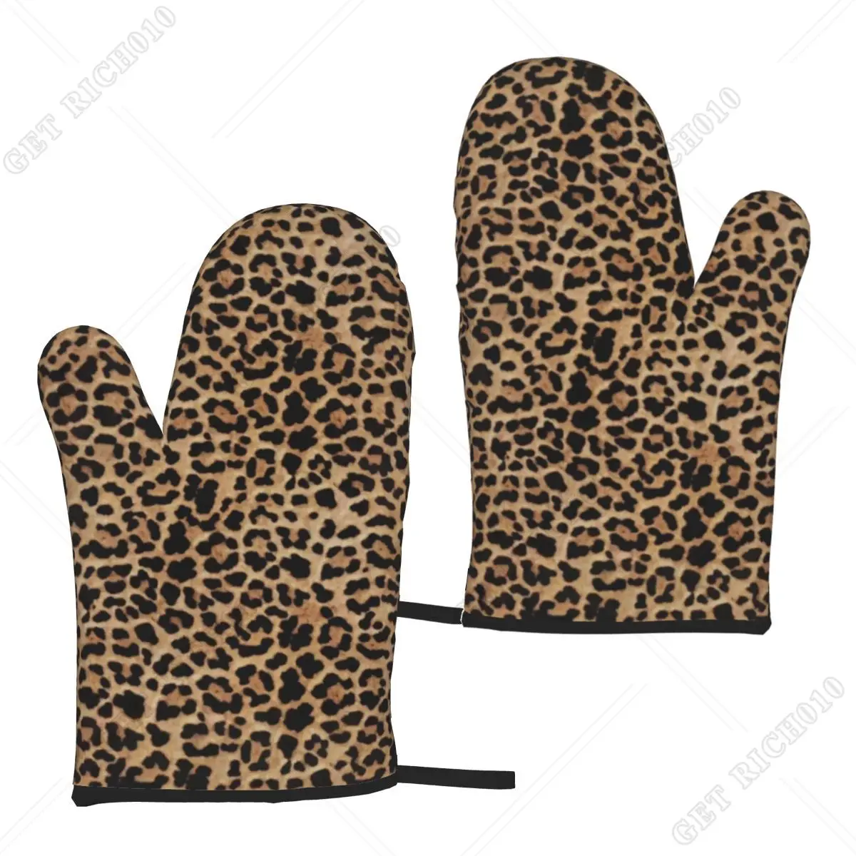 Animal Print Leopard Brown Set of 2 Baking BBQ Heat Resistant Cooking Oven Gloves Microwave Kicthen Accessories
