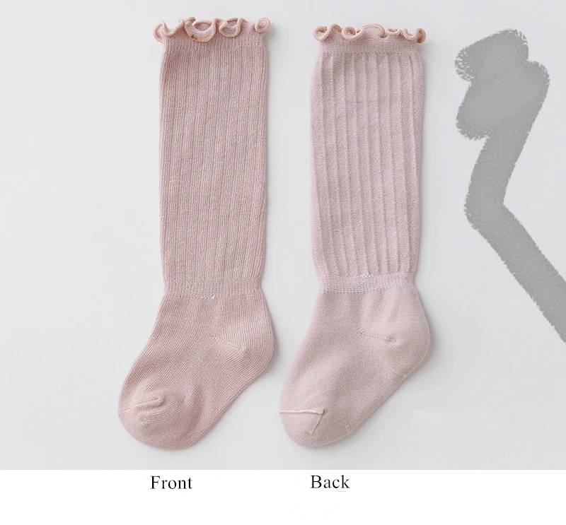 3 paare/los Babys ocken Jungen Mädchen kniehohe Kinder Rüschen feste Baumwolle lange Socken Säugling Neugeborene Sommer kinder Rüschen süße Socken – Detail 4