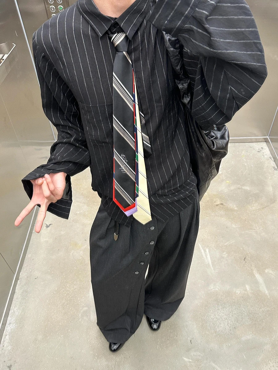 REDDACHiC Men Buttoned Pleated Front Suit Trousers Cleanfit Black Elastic Waist Wide Leg Dress Pants Office Work Casual Clothes