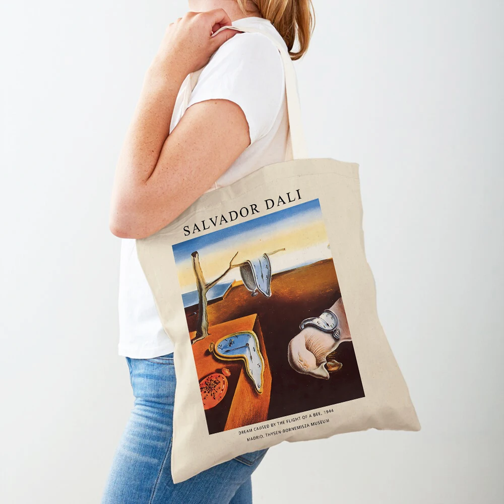 

Double Print Salvador Dali Surrealism Cubism Women Shopping Bags Handbag Foldable Eco Casual Shopper Bag Lady Canvas Tote
