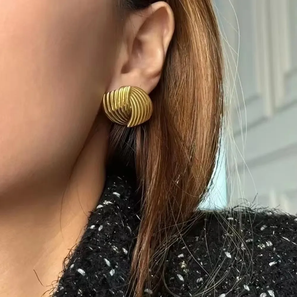 18K Gold Plated Multi-layer Metal Geometric Knot Stud Earrings Texture Striped Symmetry Statement Earring Trendy Jewelry Bijoux