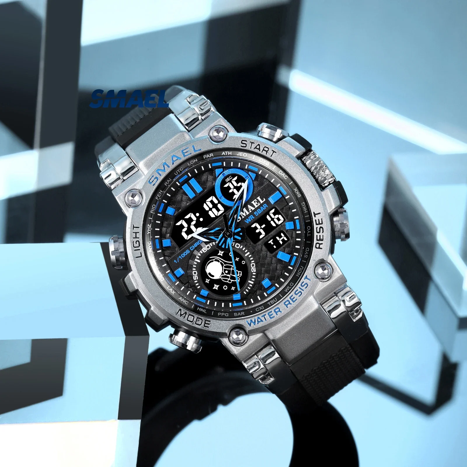 SMAEL Men's Sports Electronic Watch  8093 Tactical Digital Large dial Multi functional Alloy Dual Display Waterproof 3