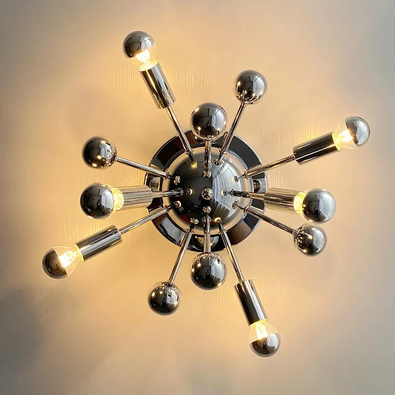 

Medieval Nostalgic Space Age Wall Sconce Artificial Satellite Radiation Ceiling Lamp Metal Chrome Restaurant Decoration Lighting