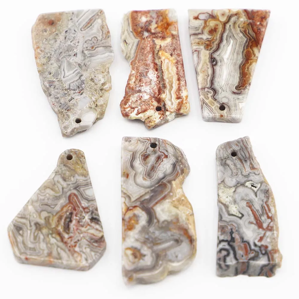 

Natural Stone Yellow Crazy Lace Agates Irregular Pendant Ore Cure Necklaces Charms DIY Jewelry Making Accessories Wholesale 6Pcs