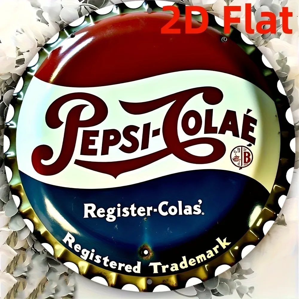 8x8" Round Pepsi Bottle Cap Sign - Aluminum "Register Col" Wreath Decor, Ideal for Office Wall Art, Holiday Season Decor 1