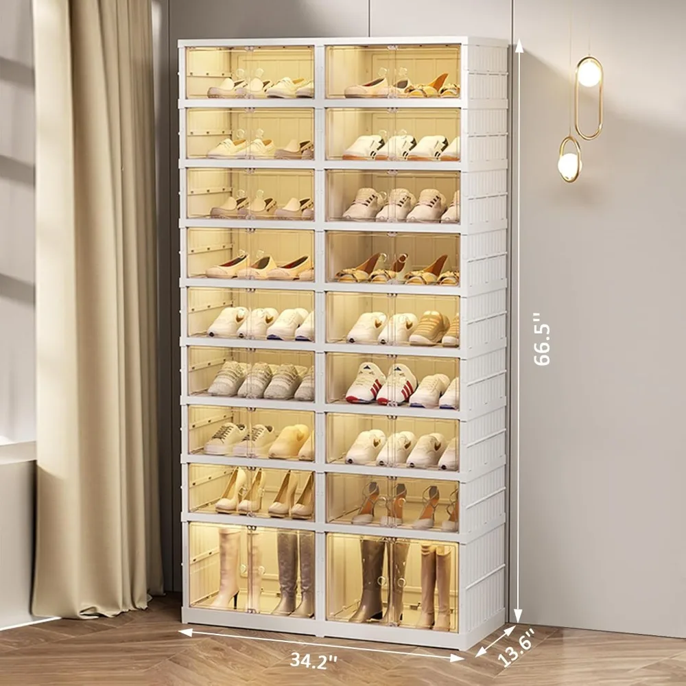 collapsible shoe rack organizer 9 tiers-36 pairs foldable shoe cabinet with doors, large plastic folding shoe cabinet, easy asse