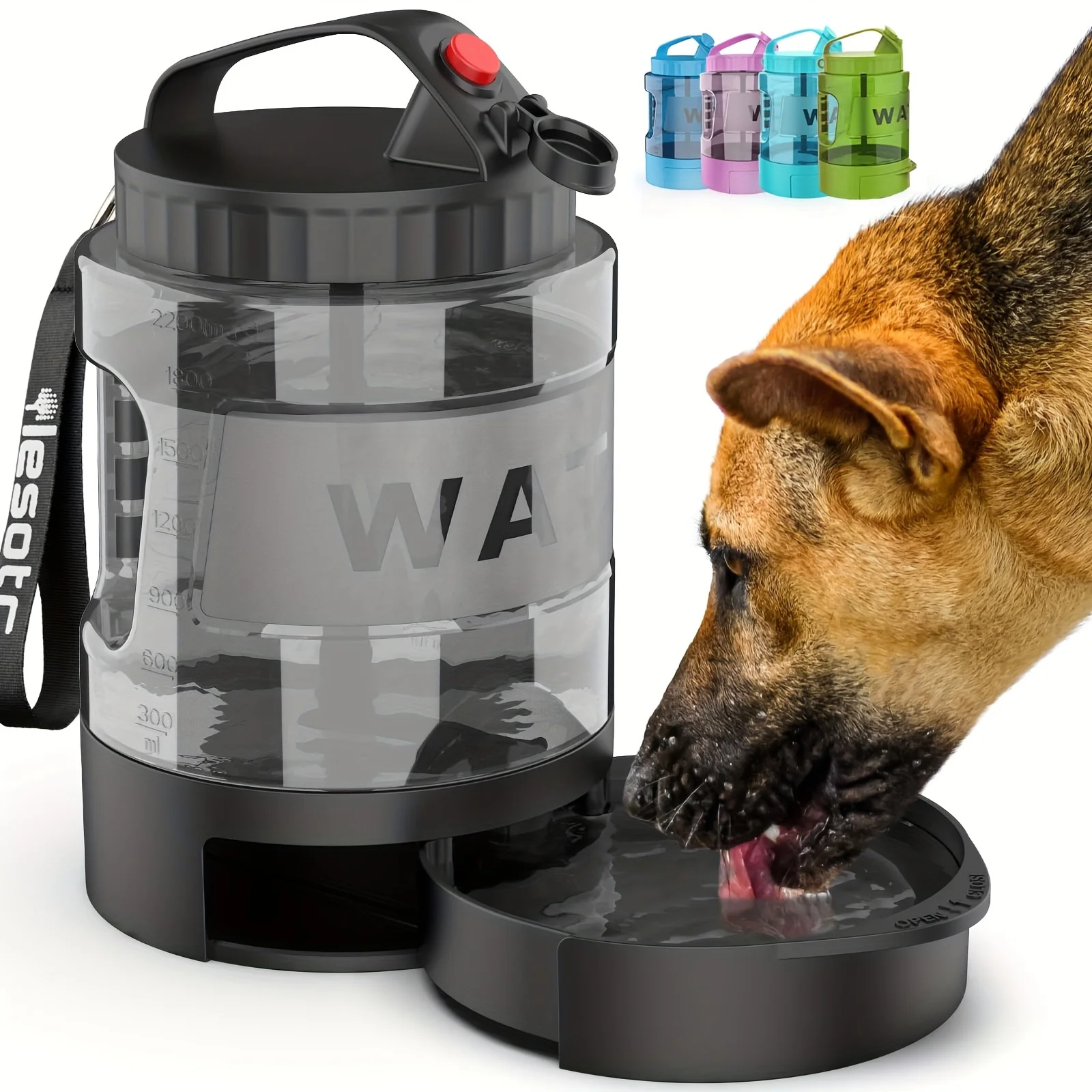 

74 oz (approximately 2182.9 g) Macaron colored dog travel water bottle with removable water bowl, portable bowl dispenser suitab
