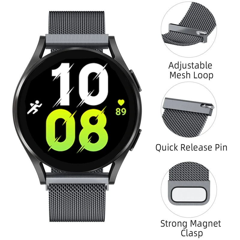 Magnetic Milanese Stainless Steel Watch Strap, Adjustable 18/20/22mm Band