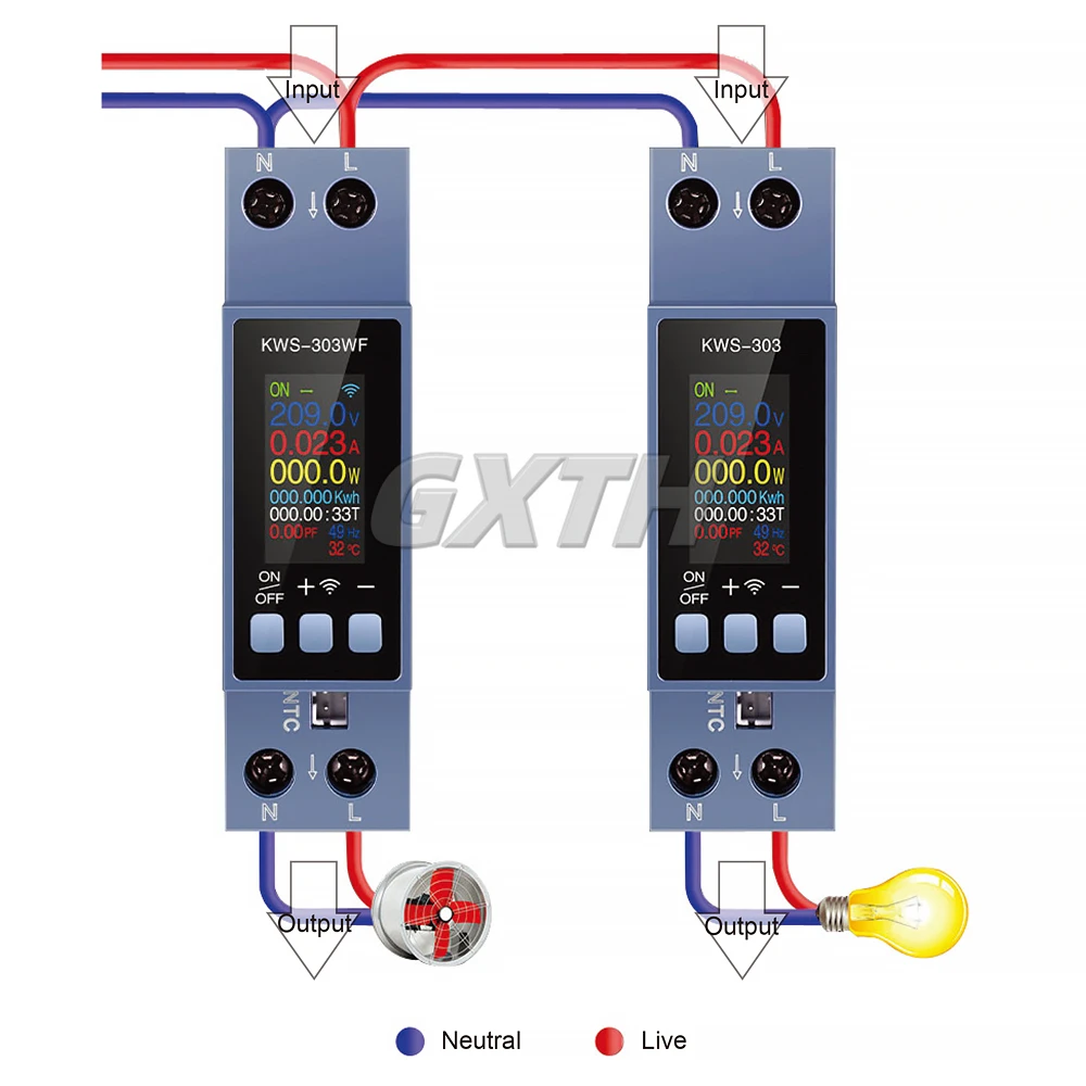 AC85-290V 0-40A 8-in-1 디지털 전압 전류계 Tuya WIFI 에너지 미터 주파수 측정기 타이머 스마트 라이프 원격 제어 KWS-303WF