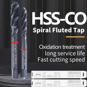 VOKET 1PCS HSS-CO สีแดงแหวนมาตรฐาน JIS OX เกลียว Fluted Tap M2 M3 M4 M5 M6 M7 M8 M9 M10 M11 M12 เครื่องสกรูเกลียวก๊อก 1