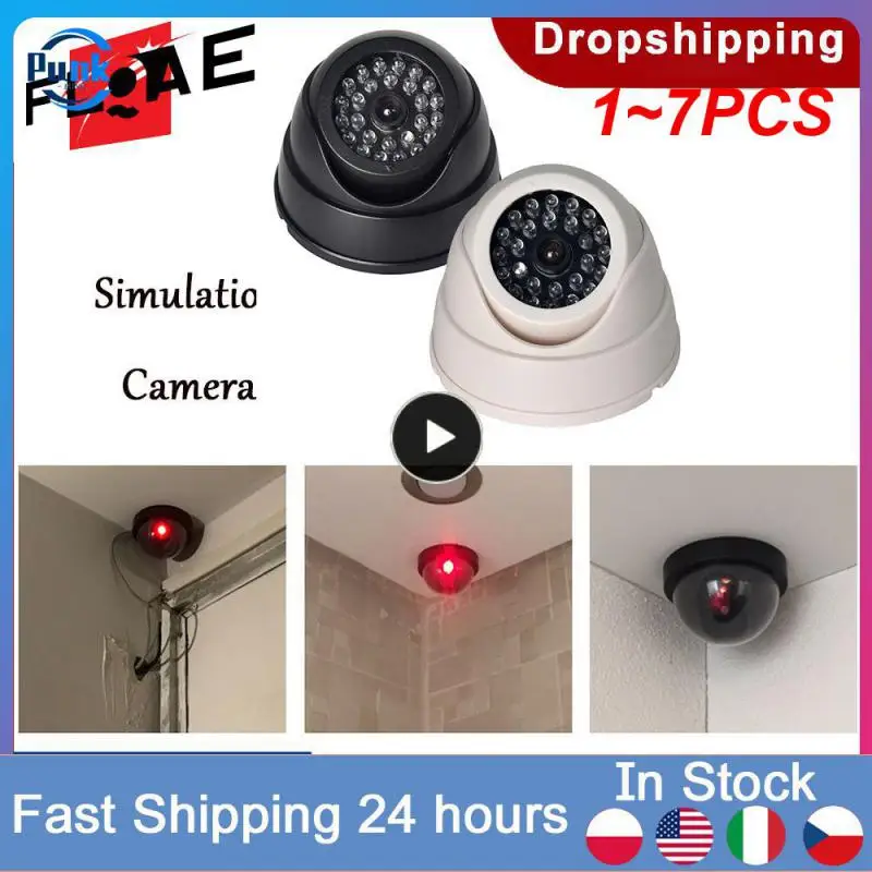 

1~7PCS Wireless Black/White Dummy Camera Fake Plastic Dome CCTV Security Camera With Flashing Led Surveillance System Indoor