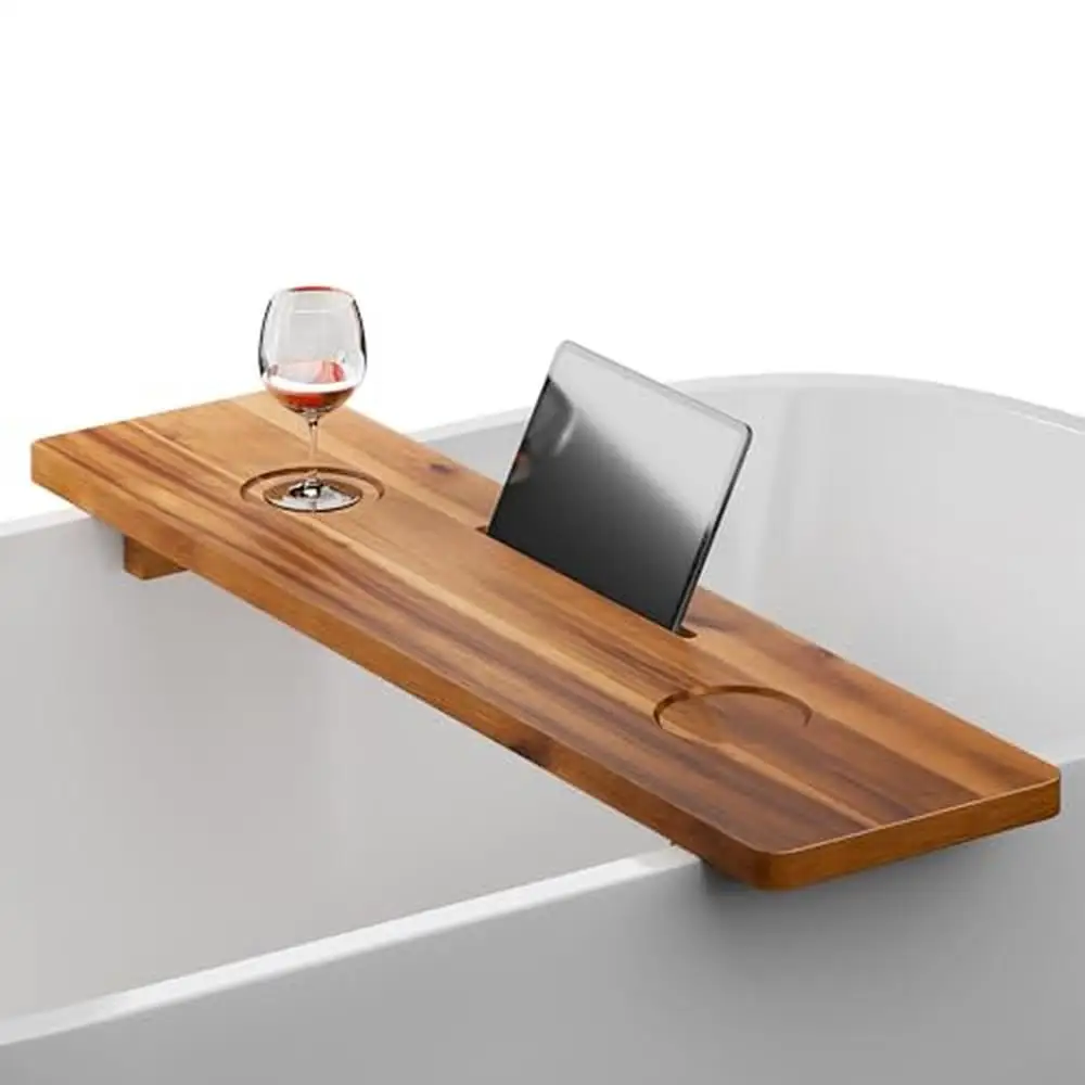 

Bamboo Bath Tray Table 35x9 Large Bathtub Caddy Rack Wooden Phone Tablet Wine Glass Holder Spa Organizer.