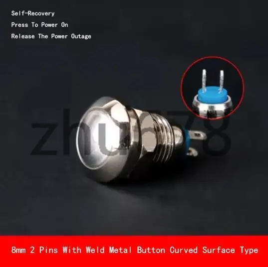 

1Pcs 8mm 2 Pins With Weld Metal Button Curved Surface Type Self-recovery Power Supply Waterproof 3A/250VAC