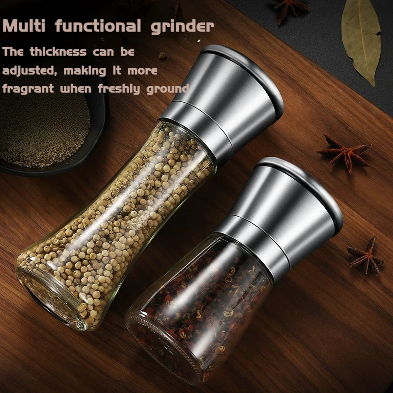 1 piece of pepper grinder, kitchen household 304 stainless steel grinding bottle, manual freshly ground sea salt and black peppe