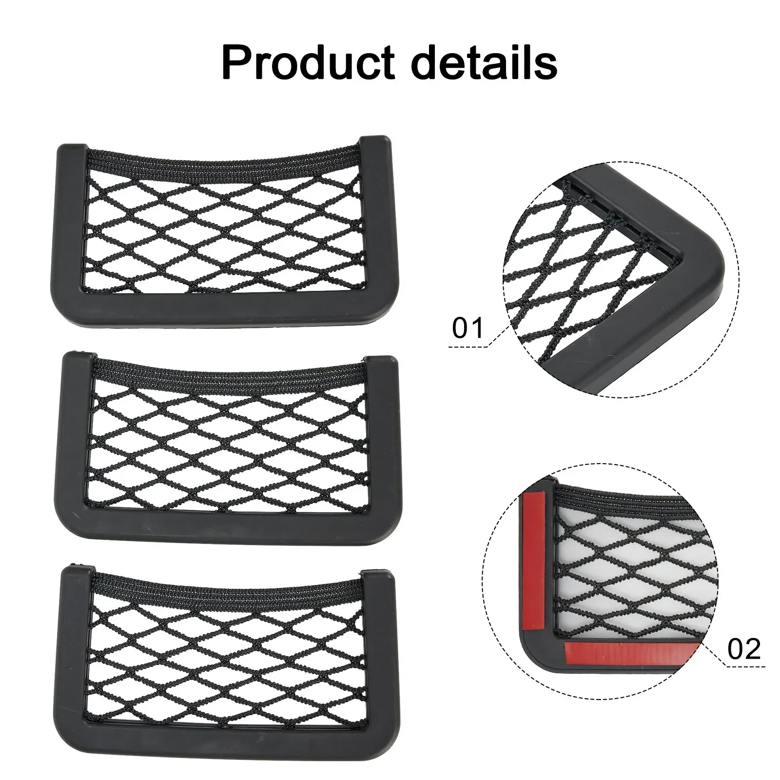 Universal Car Organizer Mesh Storage Bag Net Pocket Phone Holder Net Auto Seat Side Interior Back Sundries Pocket Holder 3pcs