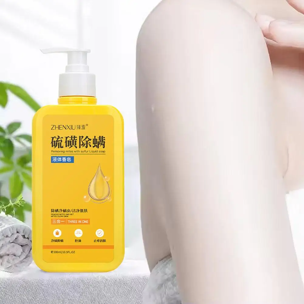 300ml Mite Removal Shower Gel Sulfur Liquid Soap Removing Cleaning Deep Bath Body Mites Care Shower Gel Wa Removal Mites Ge Q3C7