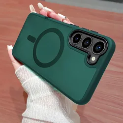 Luxury Magnetic Translucent Phone Case with Wireless Charging and Shockproof Protection - Galaxy S26 Plus (Green)