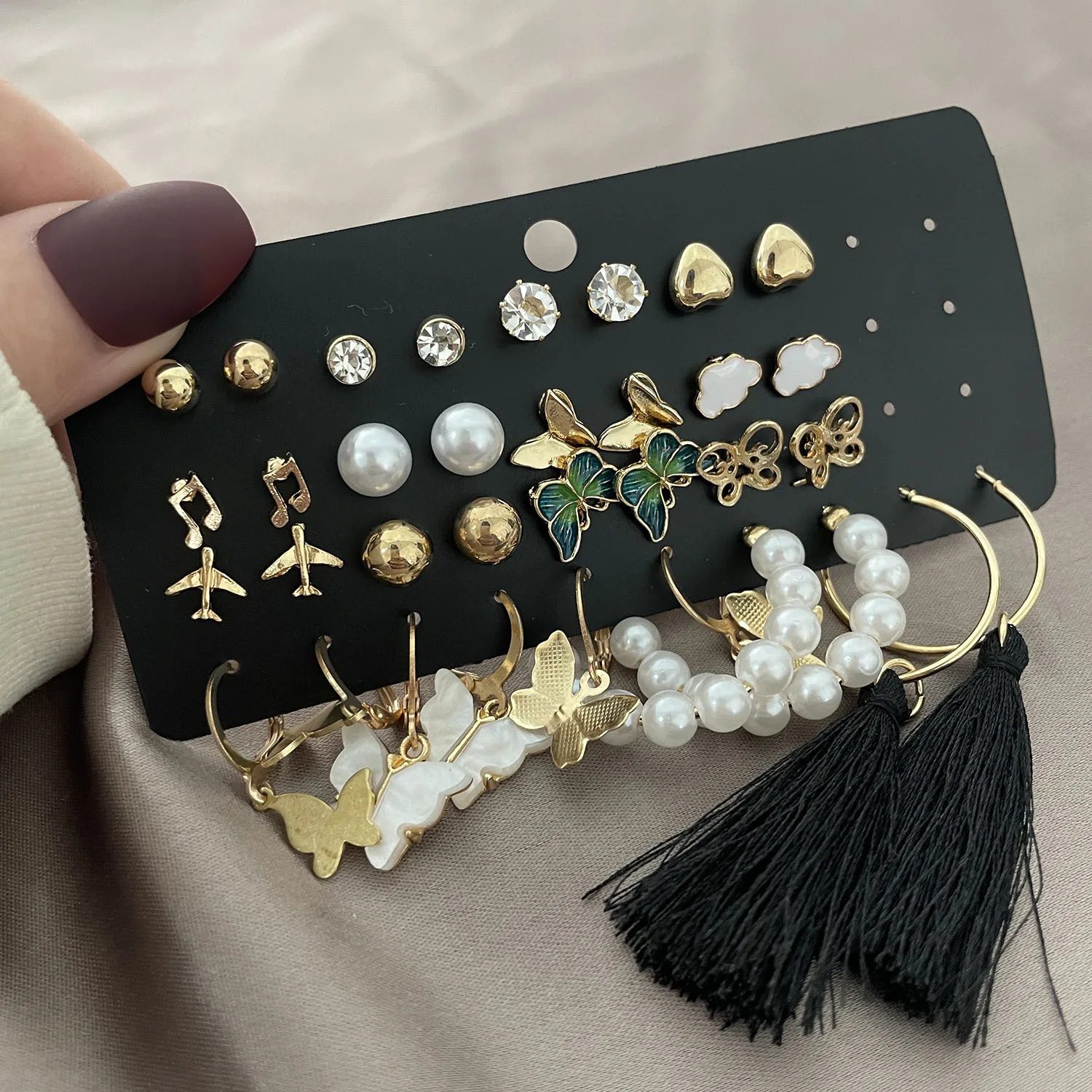 Korean Trendy Geometirc Butterfly Pearl Earrings Set For Women Resin Acrylic Star Heart Round Hoop Earrings Brincos Jewelry Gift