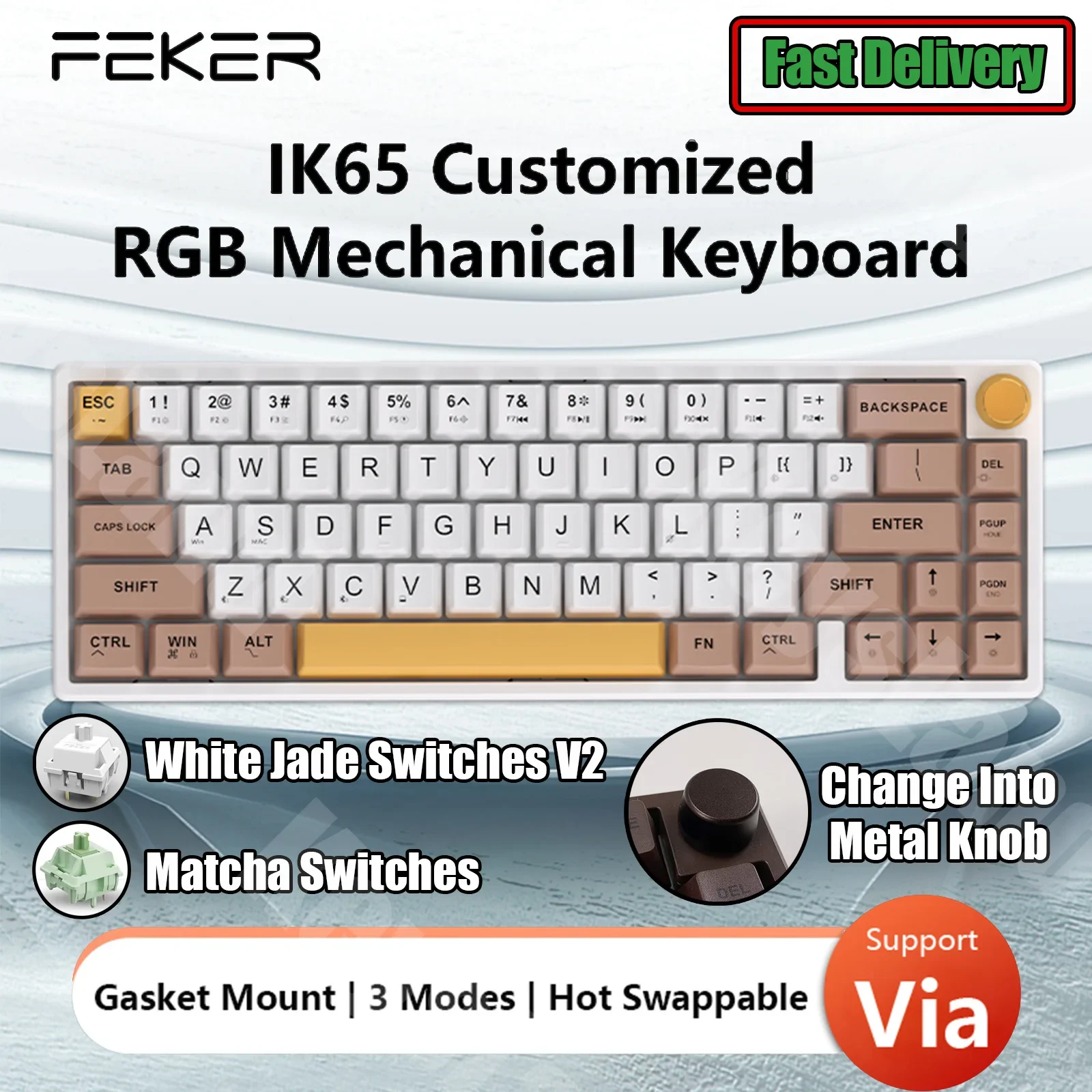 Feker-teclado Mecânico Rgb sem Fio Botão de Junta Bluetooth 2.4g Suporta Via 65 4000mah Pbt Keycaps K65 Ik65 Modos