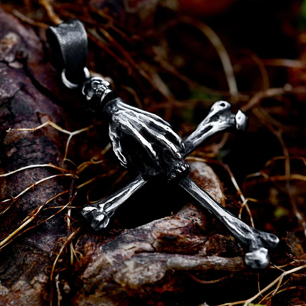 Vintage Punk Skull Necklace Stainless Steel Gothic Cross Pendant For Men Biker Unique Rock Amulet Jewelry Gifts Dropshipping 3