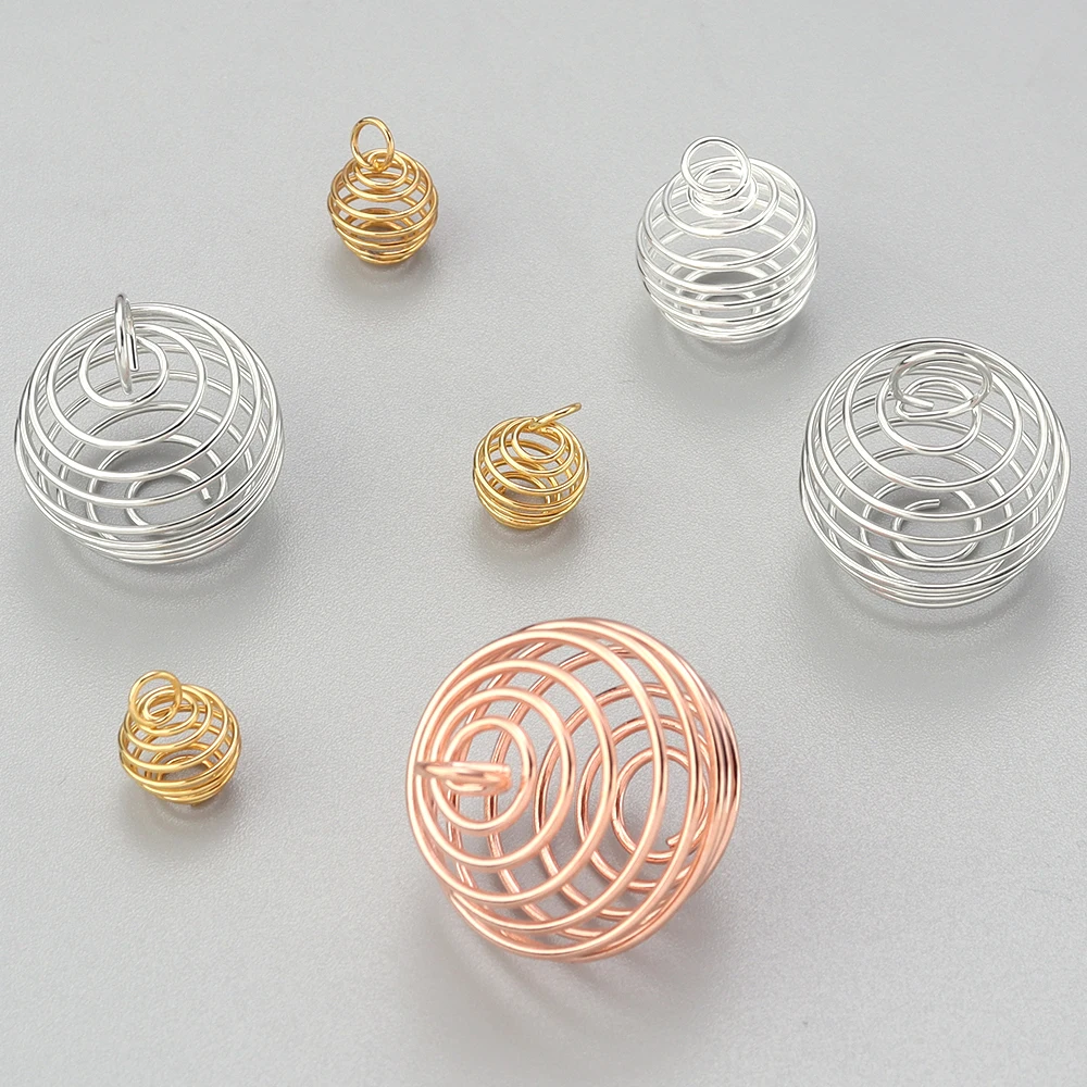 30 Pièces Pendentifs En Cage Perles Spiralées Plaqué Argent - Pour Fabrication De Bijoux