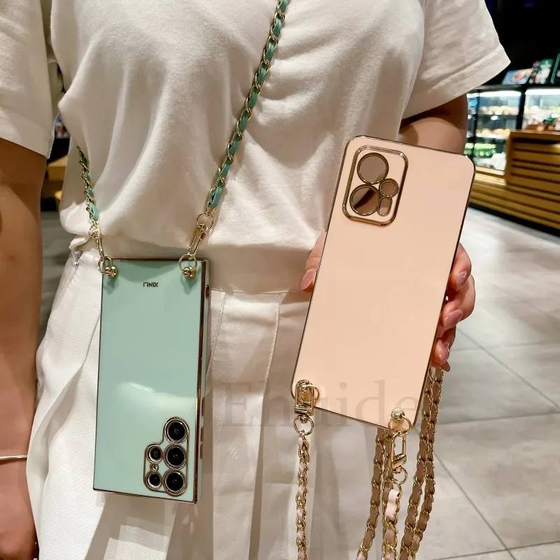 Metal Leather Chain Case For Samsung Galaxy S24 S23 Ultra S22 S21