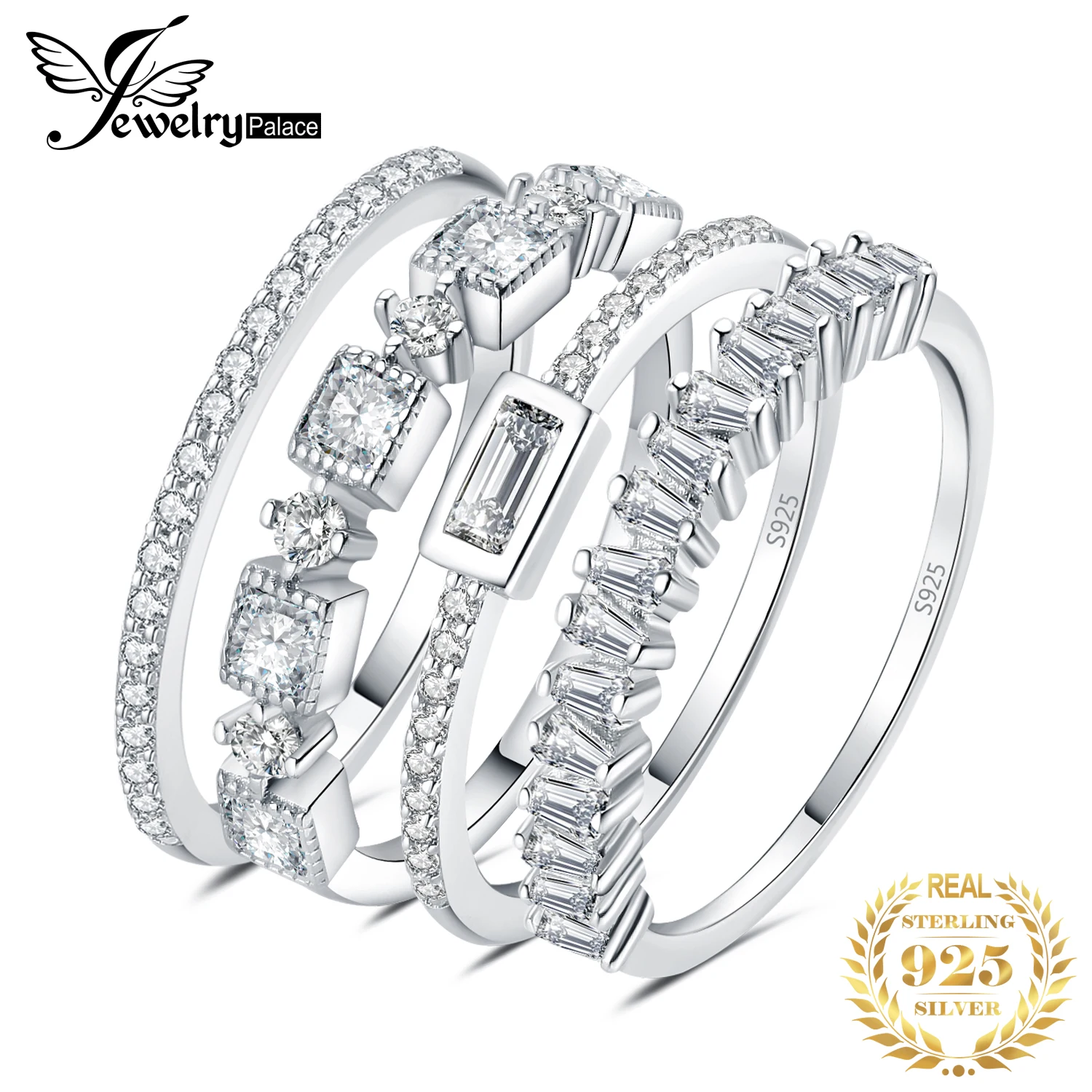 JewelryPalace Pcs 925 Sterling Silver Wedding Band Solitaire