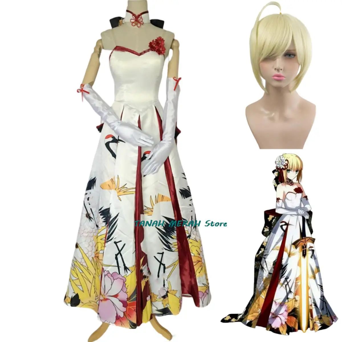 

Anime Game Fate/stay Night Altria Pendragon Cosplay Costume Wig Chinese Style Evening Dress Woman Sexy Halloween Carnival Suit